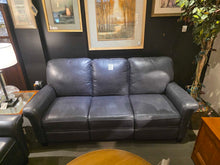 Load image into Gallery viewer, 85"W x 40"D x 39"H BASSETT Club Level Dixon Navy Power Reclining Sofa Full Grain Leather
