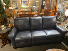 Load image into Gallery viewer, 85"W x 40"D x 39"H BASSETT Club Level Dixon Navy Power Reclining Sofa Full Grain Leather
