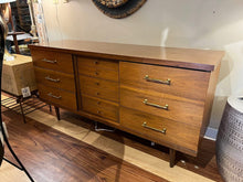 Load image into Gallery viewer, 59.75" L x 18" D x 30" H MCM Walnut Dresser with Mirror(40" x 28")

