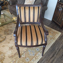 Load image into Gallery viewer, 36" H x 24" W Striped Upholstered Armed Side Chair w/ Crackle Wood Finish
