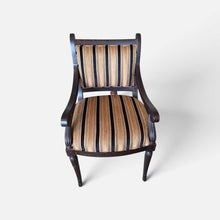 Load image into Gallery viewer, 36" H x 24" W Striped Upholstered Armed Side Chair w/ Crackle Wood Finish
