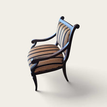 Load image into Gallery viewer, 36" H x 24" W Striped Upholstered Armed Side Chair w/ Crackle Wood Finish

