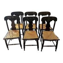 Load image into Gallery viewer, 33"H x 15"D x 16"W 19th Century Georgian Baltimore Ebonized &amp; Painted Cane Chairs PAIR
