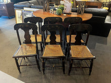 Load image into Gallery viewer, 33"H x 15"D x 16"W 19th Century Georgian Baltimore Ebonized &amp; Painted Cane Chairs PAIR
