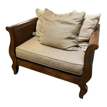 Load image into Gallery viewer, 44.5"W x 35"D x 30"H Bernhardt Cane &amp; Walnut Oversized Chair w/ 3 Pillows
