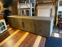 Load image into Gallery viewer, 8'L x 18"D x 24"H Restoration Hardware Herringbone 4 Door Credenza/ Sideboard As-Is
