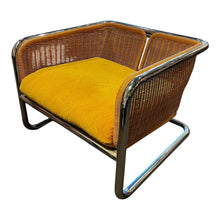 Load image into Gallery viewer, 31"W x 30"D x 24"H Martin Visser Wicker &amp; Chrome Cantilever Lounge Chair AS-IS Missing Back Cushion (Retails for $1200)
