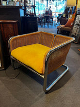 Load image into Gallery viewer, 31"W x 30"D x 24"H Martin Visser Wicker &amp; Chrome Cantilever Lounge Chair AS-IS Missing Back Cushion (Retails for $1200)
