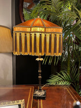 Load image into Gallery viewer, 28" Vintage Marble Base Candlestick Lamp w/ Custom Fringe Shade
