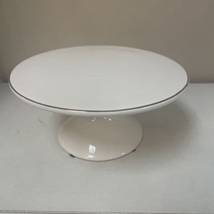 9" White w/Gold Trim Pedestal Cake Plate