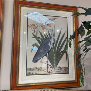 38" x 30" Heron Illustration II -Orange Flowers w/ Wooden Frame