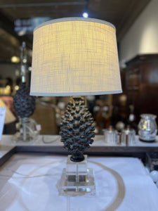 29" Pinecone Table Lamp w/ Clear Base & Linen Shade 3-Way
