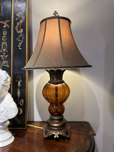 32" ETHAN ALLEN Amber Glass Ornate Lamp