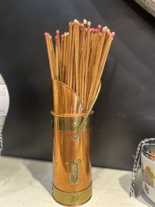 8" Copper & Brass Fireplace Match Bucket w/ Matches