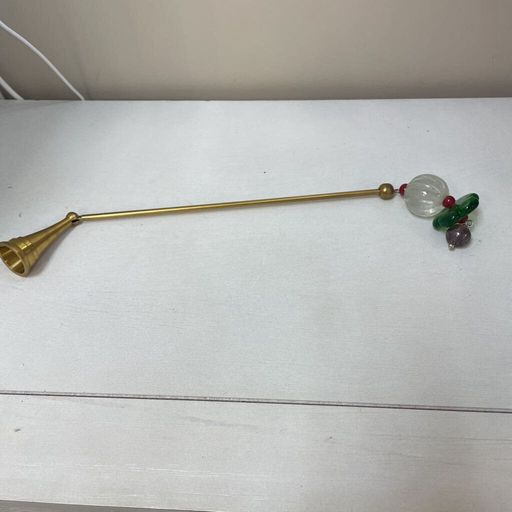 Vintage Brass Candle Snuffer w/ Dangling Glass Accents