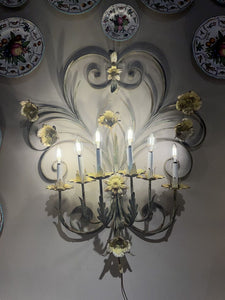 34" x 30" Vintage Tole Floral Wall Sconce w/ 6 Lights