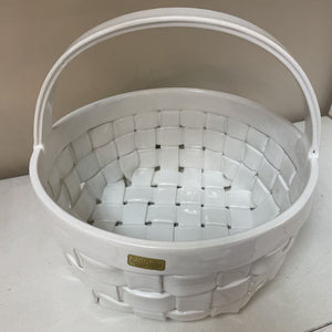 11" Primogi White Ceramic Weaved Basket w/ Handle