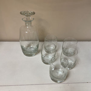 9.5" Vintage Heavy Glass Bottom Decanter w/ 5 Glasses