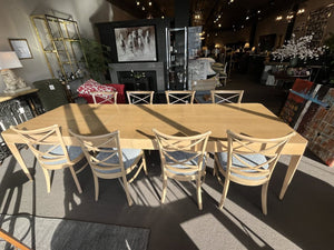 88"L (124" w/ leaves) x 43.5"D x 29.5"H Custom Dining Table w/ 8 Chairs & 2 18"Leaves built by former Kittinger Employees