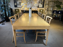 Load image into Gallery viewer, 88&quot;L (124&quot; w/ leaves) x 43.5&quot;D x 29.5&quot;H Custom Dining Table w/ 8 Chairs &amp; 2 18&quot;Leaves built by former Kittinger Employees

